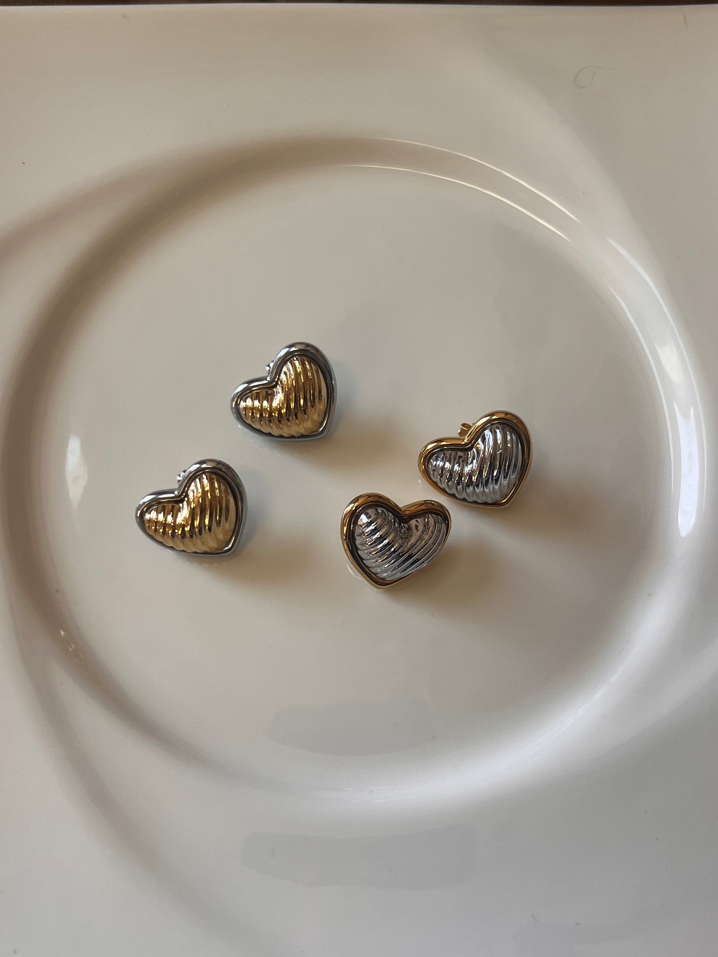 Striped Filled Heart Studs