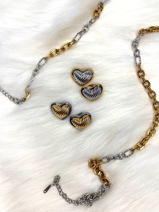 Striped Filled Heart Studs