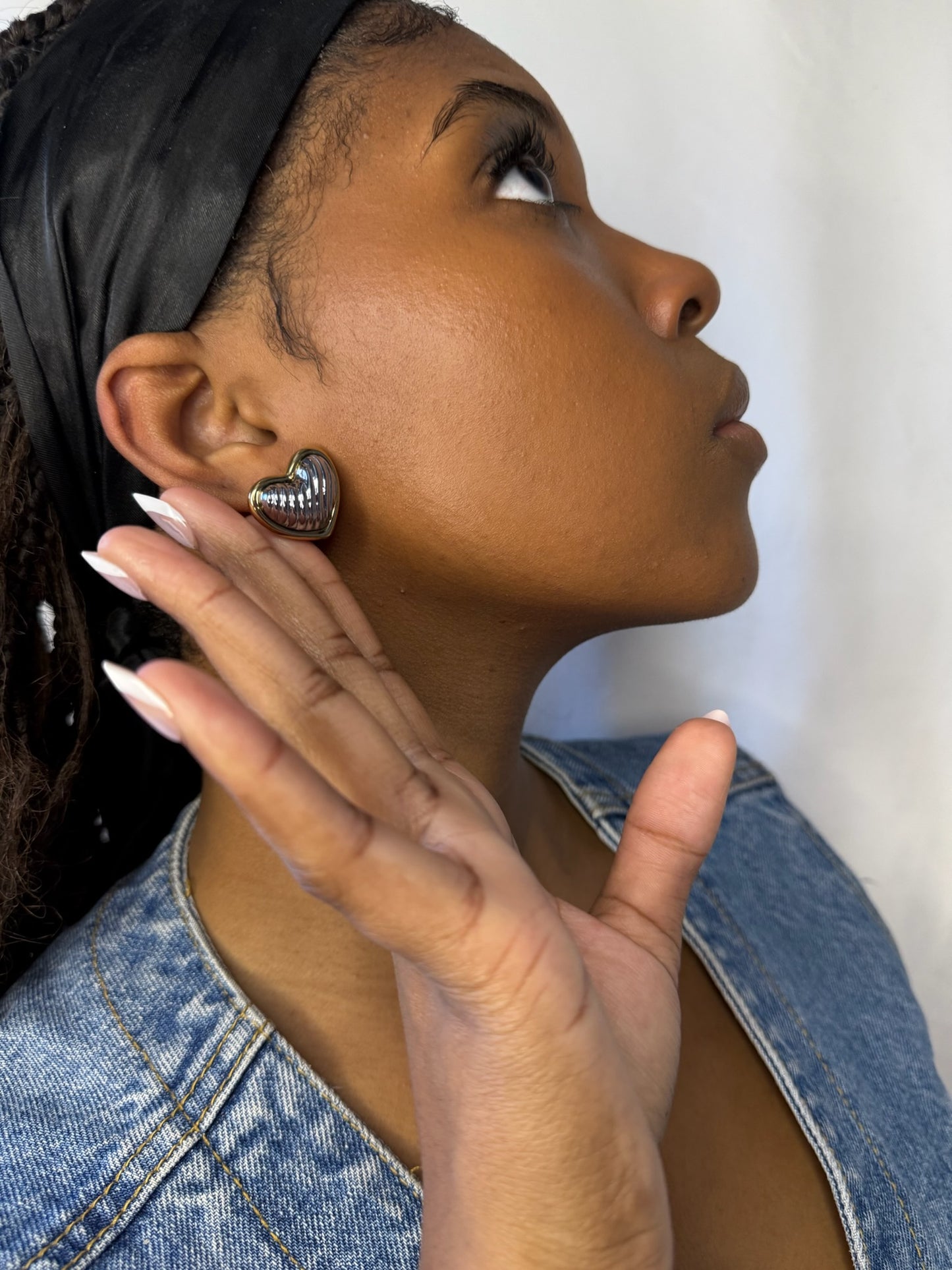 Striped Filled Heart Studs